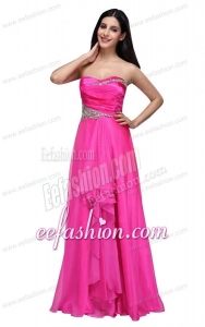 Empire Sweetheart Beading and Ruching Chiffon Hot Pink Prom Dress