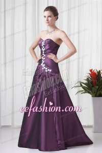 Empire Sweetheart Purple Appliques Long Lace Up Prom Dress