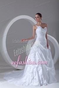 Exquisite Ball Gown One Shoulder Court Train Lace Taffeta Wedding Dress