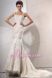 Exquisite Wide Straps Mermaid Lace Court Train Wedding Dress