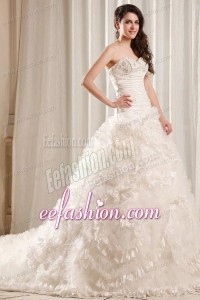 Fashionable A-Line Sweetheart Lace Up Taffeta and Tulle Wedding Dress with Court Train