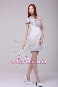 Gray One Shoulder Beading and Ruching Short Prom Dress