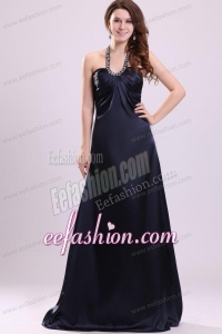 Halter Top Neck Sweep Train Beaded Decorate Prom Dress for Spring