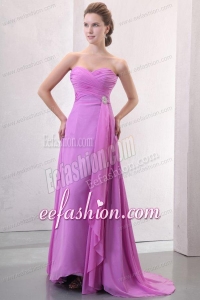 Lilac Empire Sweetheart Ruched Prom Dress with Brush Train