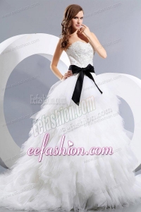 Luxurious A-Line Sweetheart Beading Court Train Tulle Wedding Dress