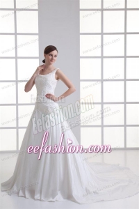 Luxurious A-line Scoop Chapel Train Wedding Dress with Appliques