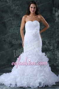 Luxurious Mermaid Sweetheart Brush Train Organza Ruching Wedding Dress