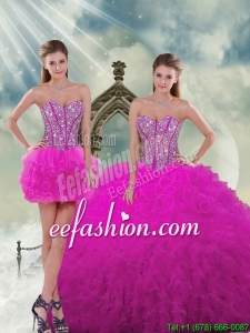 Luxurious and Discount Quinceanera Dresses with Beading and Ruffles in Fuchsia for 2015 Spring