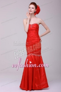 Mermaid Sweetheart Floor-length Beading Red Prom Dress with Lace Up