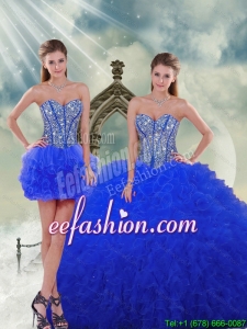 Most Popular and New Style Royal Blue Quinceanera Dresses with Beading and Ruffles for 2015 Spring