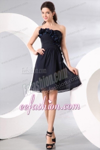 Navy Blue Strapless Hand Made Flowers Prom Dress for 2014