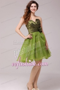 Olive Green V-neck Ruching and Hand Made Flower Prom Dress