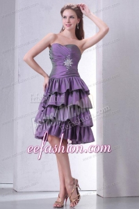 Purple Sweetheart Knee-length Prom Dress with Beading and Layers