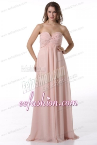 Simple Baby Pink Sweetheart Ruching Floor-length Chiffon Prom Dress