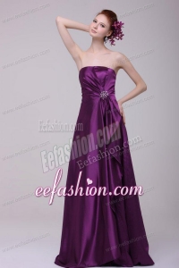 Simple Column Strapless Floor-length Taffeta Purple Beading Prom Dress