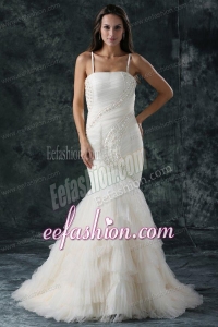 Spaghetti Strap Mermaid Beaded Decorate Tulle Wedding Dress