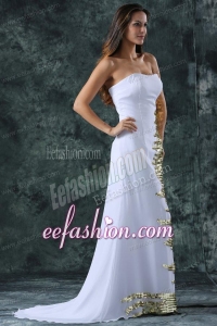 Strapless Empire Chiffon Sequins Wedding Dress with Sweep Train