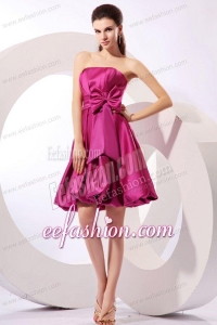 Strapless Fuchsia Prom Dress with Bow Knot A-line Knee-length