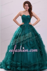 Sweetheart Teal Tulle Beading and Ruffles Quinceanera Dress