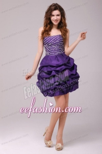 Beaded Purple Short Prom Dress Mini-length with Pick-ups