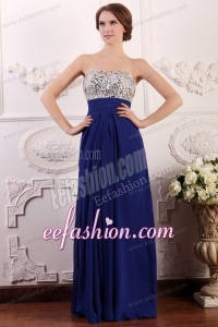 Blue Sweetheart Empire Chiffon Beaded Decorate Brust Prom Dress
