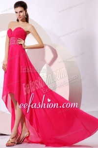 Brand new Empire Sweetheart Hot Pink High-low Beading 2014 Chiffon Prom Dress