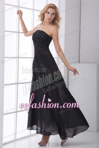 Column Black One Shoulder Ankle-length Chiffon Ruching Prom Dress
