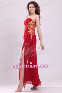 Column Strapless Appliques Ankle-length Chiffon Prom Dress with Side Zipper