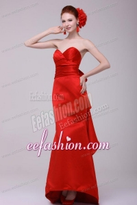 Column Sweetheart Floor-length Taffeta Red Prom Dress with Ruching
