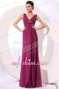 Elegant Empire V-neck Purple Beading Purple Chiffon Prom Dress