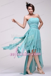 Empire Aqua Blue 2014 High-low Prom Dress with Beading