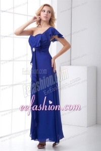 Empire One Shoulder Ankle-length Chiffon Blue Ruching Prom Dress