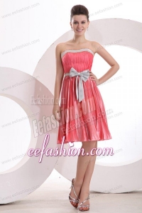 Empire Sashes and Pleats Strapless Watermelon Red Prom Dress