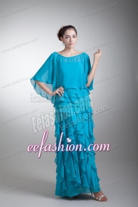 Empire Scoop Ankle-length Chiffon Aqua Blue Ruffles Prom Dress