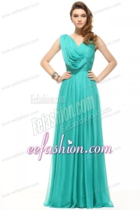 Empire V-neck Turquoise Chiffon Ruching 2014 Prom Dress