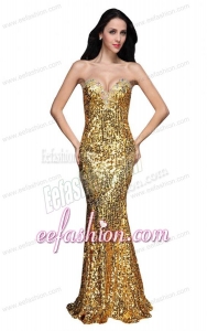 Mermaid Gold Sweetheart Sequins Beading Floor-length Prom Dress