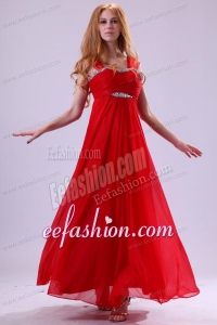 Red Empire Beading Straps Ankle-length Chiffon Prom Dress