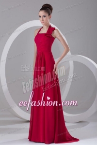 Simple Empire Halter Red Floor-length Ruching Chiffon Prom Dress