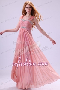 Simple Empire One Shoulder Beading and Ruching Chiffon Prom Dress