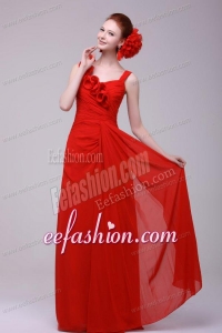 Simple Red Straps Empire Prom Dress with Flowers Chiffon