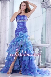 Strapless Beading and Ruffles Layered Mermaid Purple and Blue Prom Dress