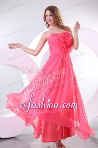 Strapless Flowers Decorate Brust Empire Long Prom Dress with Ruche