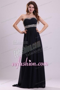 Sweetheart Beaded Navy Blue Prom Dress with Backless Brush Train