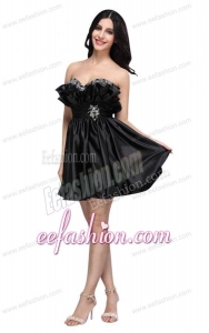 Sweetheart Mini-length Beaded Decorate Black Prom Dress for 2014