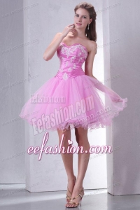 Sweetheart Rose Pink Short Organza Mini-length Prom Dress with Appliques