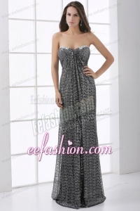 Sweetheart Silver and Black Empire Floor-length Sequins Prom Dress