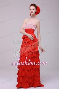 Wonderful Column Sweetheart Red Floor-length Prom Dresses with Beading