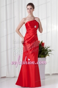 Column One Shoulder Red Taffeta Ruching Floor-length Prom Dress