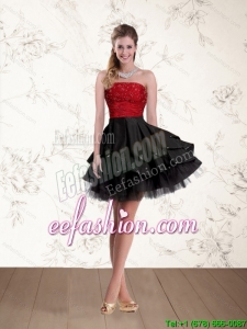 2015 New Style Strapless Beading Prom Dresses in Red and Black