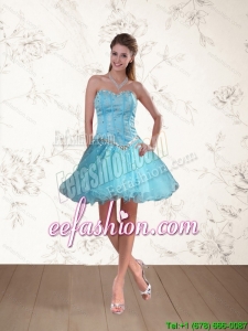 Cute Baby Blue Sweetheart Prom Dresses with Ruffles and Beading